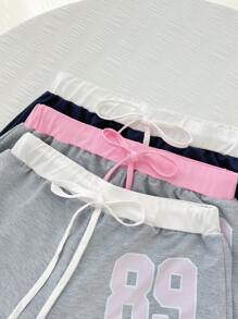Set de 3 shorts casuales para mujer para usar en casa con texto impreso
