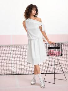 SHEIN MOD White Asymmetric Tie Up Bow Elegant Summer Dress - White - View 4