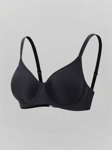 SHEIN 1pc Comfortable Thin Pad Seamless Simple Wireless Bra - Black - View 6