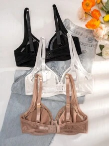 SHEIN 3件套舒适内衣套装，带钢圈文胸和薄底裤 - 彩色 - 查看 3