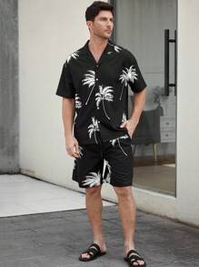 Manfinity RSRT Men's Coconut Tree Print Shirt & Shorts Set - Black - View 4