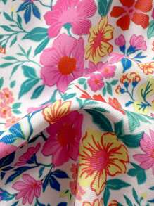 SHEIN Swim Conjunto de 2 piezas de ropa de playa de verano para mujer, top halter con volantes y estampado floral diminuto, y Bottom con lazo lateral, traje de baño con diadema