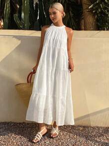 Livesso 女士白色休闲度假连衣裙，夏季新品 - 白色 - 查看 3