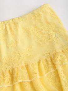 Sweetra 女士浪漫优雅纯色多层蕾丝短裙 - 黃色 - 查看 6