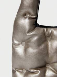 SHECARRY Women's Quilted Padded Dot Strap Non-Adjustable Fashionable Shoulder Bag, Mini Bag For Shoulder Use