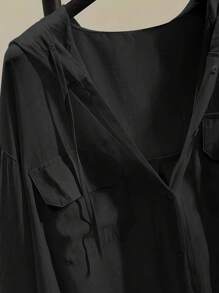 INAWLY Women's Solid Color Simple Daily Long Sleeve Shirt, Drawstring Hooded Blouse,Long Sleeve Tops Fall Cloth For Women - Black - View 3