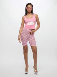 SUMWON WOMEN Lace High Rise Biker Cycling Shorts Dance Practice Performance Stage Workout Lounge Festival Party Clubbing Layering Bottom - Baby Pink - View 5