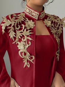 Selianne 2 Pieces Set Elegant Robe With Embellishment Decoration Robe And Dress - Red - View 7