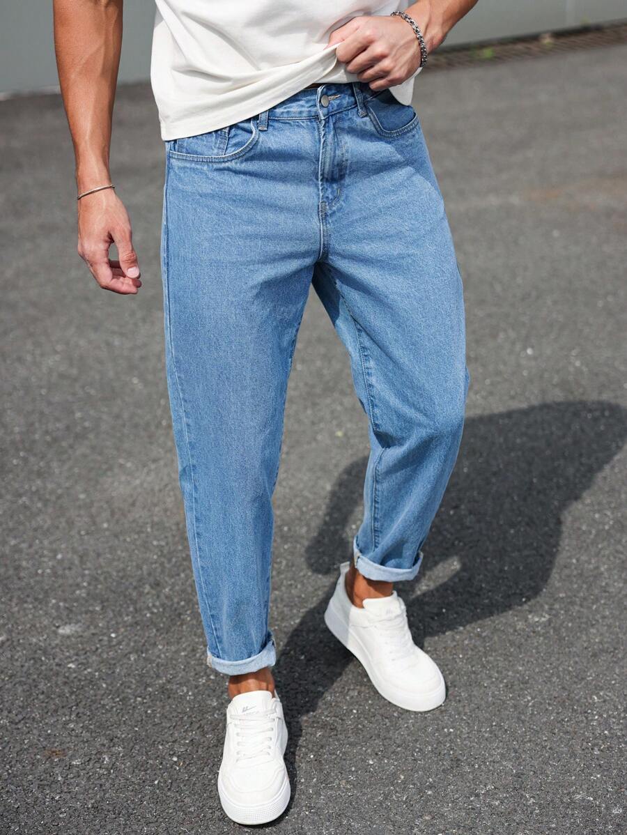 Manfinity Homme Jeans casual da uomo con tasche, a vita attillata, versatili