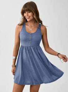 SHEIN LUNE 前紐扣A字連衣裙 - 藏蓝色 - 查看 2