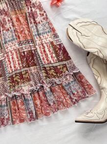 Soleia Đầm hở lưng mini in họa tiết nhiều màu sắc thời trang, buộc dây phía trước, eo xếp nếp, trang phục lễ hội âm nhạc - Nhiều màu - Xem 7