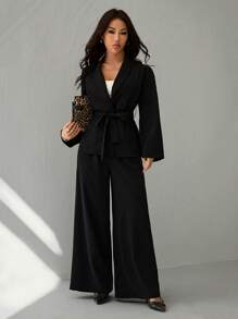 SHEIN PETITE Women Two Pieces Outfits For Daily Wear - Black - View 5