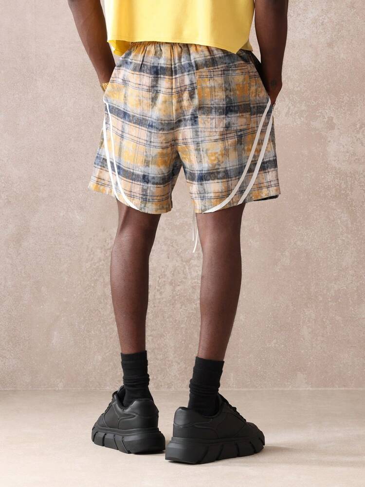 Plaid Drawstring Casual Shorts