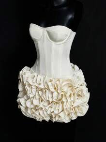 SHEIN ICON 女士两件套玫瑰装饰抹胸和超迷你裙，浪漫派对/节日装 - 白色 - 查看 3