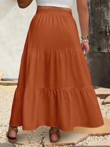 Breezaya Plus Size Casual Solid Color Skirt Maxi Skirt - Brown - View 2