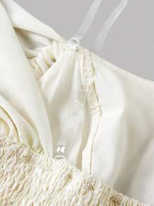 Girlism 少女杏色纹理露肩短裙，休闲春季约会连衣裙，毕业礼服，节日家庭户外春季野餐和日常穿着，适合婚礼等各种场合，优雅 - 杏色 - 查看 4