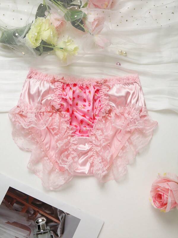 Teen Mädchen Rosa Herz Druck Spitze Patchwork Rüschen Saum Süße Dreieck Höschen Unterwäsche
