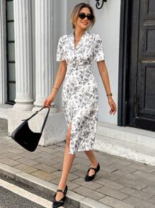 Pariaura Váy phong cách Bohemian cổ chữ V hở lưng họa tiết hoa giản dị đi làm đi chơi cho nữ, mùa xuân/hè - Nhiều màu - Xem 3