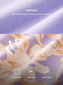 LUVLETTE 夏季柔软棉质基础款背心和印花长裤家居服透气睡衣套装，带口袋长裤，春夏七分裤两件套 - 淡紫色 - 查看 5