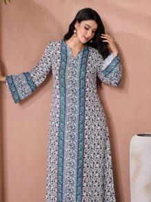 SHEIN Najma 优雅浪漫刺绣花卉复古印花简约宽松女式连衣裙 - 彩色 - 查看 1