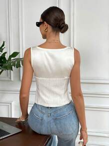 SHEIN Frenchy Top de tirantes a rayas color albaricoque 2 en 1 para mujer, nueva llegada de verano - Albaricoque - Ver 2