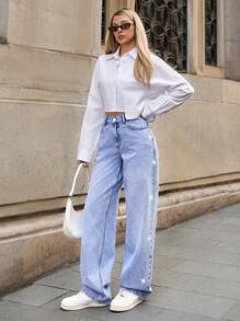 RueChic Jeans dritti con dettaglio sui lati a vita bassa