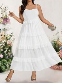 Bellastra Women Plus Size Elegant Party Spaghetti Strap Dress - White - View 1