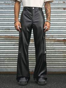 AXEPEAK Fashionable Wide-Leg Long Pants For Men, Fall - Black - View 3
