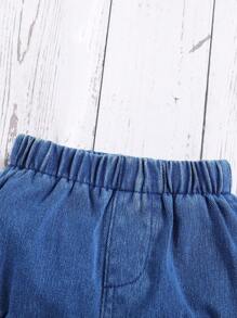 SHEIN 女婴水洗柔软针织牛仔平角内裤 - 深色水洗藍 - 查看 6