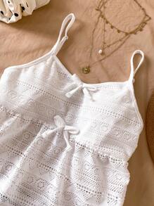 Tween Girls Bowknot Hollow Cami Tank Top, Fashionable For Summer Casual Wear Summer Holiday - White - View 3