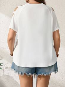 EMERY ROSE Plus Size Women Solid Hollow-Out Short Sleeve Casual T-Shirt, Spring And Summer