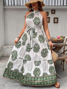 SHEIN VCAY 大码夏季假日花卉印花荷叶边下摆吊带连衣裙 - 彩色 - 查看 3