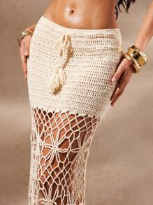 Hauture Falda maxi de punto y ganchillo con borde de cola de sirena - Beis - Ver 6