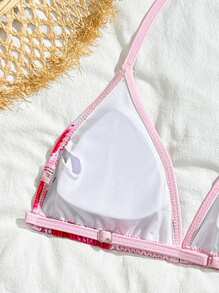 SHEIN 少女三件套花卉印花三角比基尼泳装，带露背领口设计和沙滩裙罩衫，适合度假、复古、海滩、海洋、优雅、可爱 - 彩色 - 查看 5