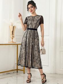 Modelyn 女士半透明长袖连衣裙 - 黑色 - 查看 5