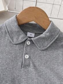 2 Stücke/Set Jacquard Grau Kragen Strickjacke T-Shirt & Weiß Volant Rock Anzug für Kleine Mädchen, süßer Academia Stil für Sommer Lässig Ausflüge, Rückkehr zur Schule - Grau - Übersicht 4