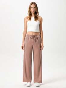 Menodora SHEIN Sport Cloudkiss Cloudkiss Women's Casual Solid Color Straight Leg Soft Pants - Dusty Pink - View 6