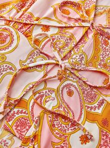 LUVLETTE Soft Rayon Pink Romantic Paisley Vacation Patterned Short-Sleeve Basic Bow Tie Rope Top & Pants Loungewear Airy Pajama Set Pants With Pockets Bridal Intimates - Dusty Pink - View 11