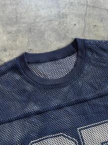 AXEPEAK Camiseta de manga corta con estampado numérico de malla holgada para hombre, edición de verano, escuela, ropa urbana
