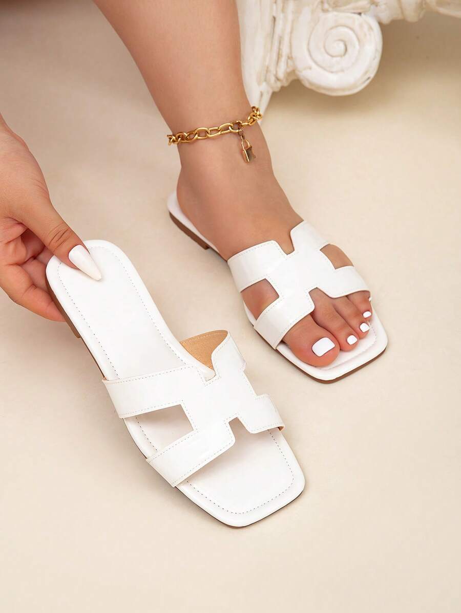 CUCCOO CURVES Women's Simple Glossy Slip-On Beach Casual Sandals For Christmas - Metallic Silver - View 1