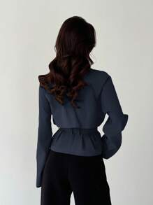 Firerie 秋冬新款卡其色立体口袋腰带女士薄款风衣外套 - 藏蓝色 - 查看 2