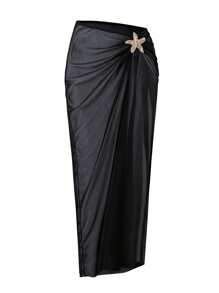 Swim Oasis Plus Size Women Simple Daily Summer Lady Resort Beach Cover-Up & Mini Skirt Set - Black - View 1