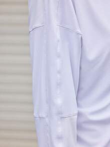 Streetz SHEIN Sport Sweatshirt Wanita Warna Polos Leher Bulat Lengan Panjang Potongan Longgar - Putih - View 5
