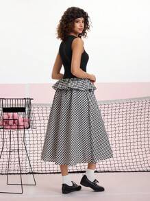 SHEIN MOD Ärmelloses, elegantes Sommerkleid mit schwarz-kontrastierendem Karomuster - Schwarz und Weiss - Übersicht 2