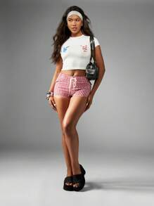 Missguided x Playboy 7 月 4 日婴儿 T 恤美国国旗兔子短款上衣运动夏季节日运动短款 T 恤 - 白色 - 查看 3