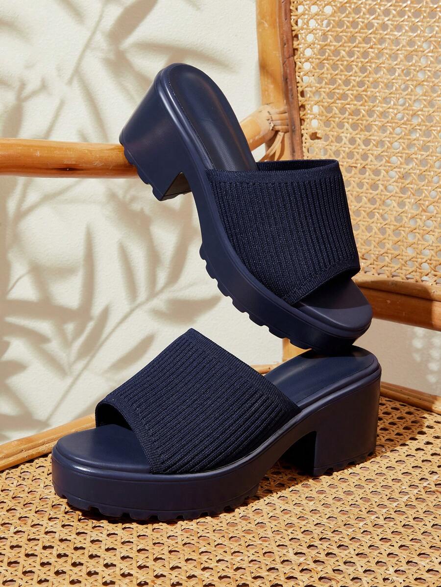 CUCCOO BASICS Women's Fashion Navy Blue Fabric Upper Casual Thick Heel Platform Sandals For Christmas - Blue - View 1