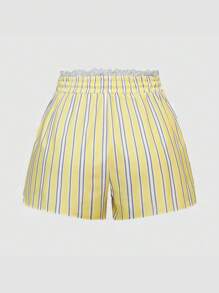 SHEIN Unity Women's Belted Lace Patchwork Striped Shorts - Yellow - View 2