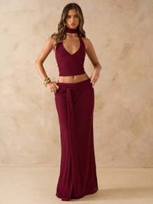 SHEIN BAE 女士日常两件套服装 - 酒紅色 - 查看 5