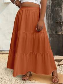 Breezaya Plus Size Casual Solid Color Skirt Maxi Skirt - Brown - View 7