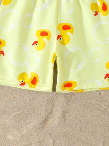 Young Boy Duck Print Beach Swim Trunks - Yellow - View 4